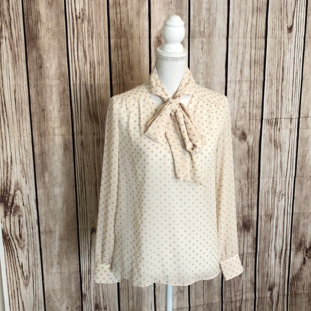 Ann Taylor Cream Pussy Bow Button-Down